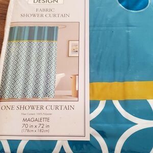 70 by 72 fabric Design  turquoise shower curtain